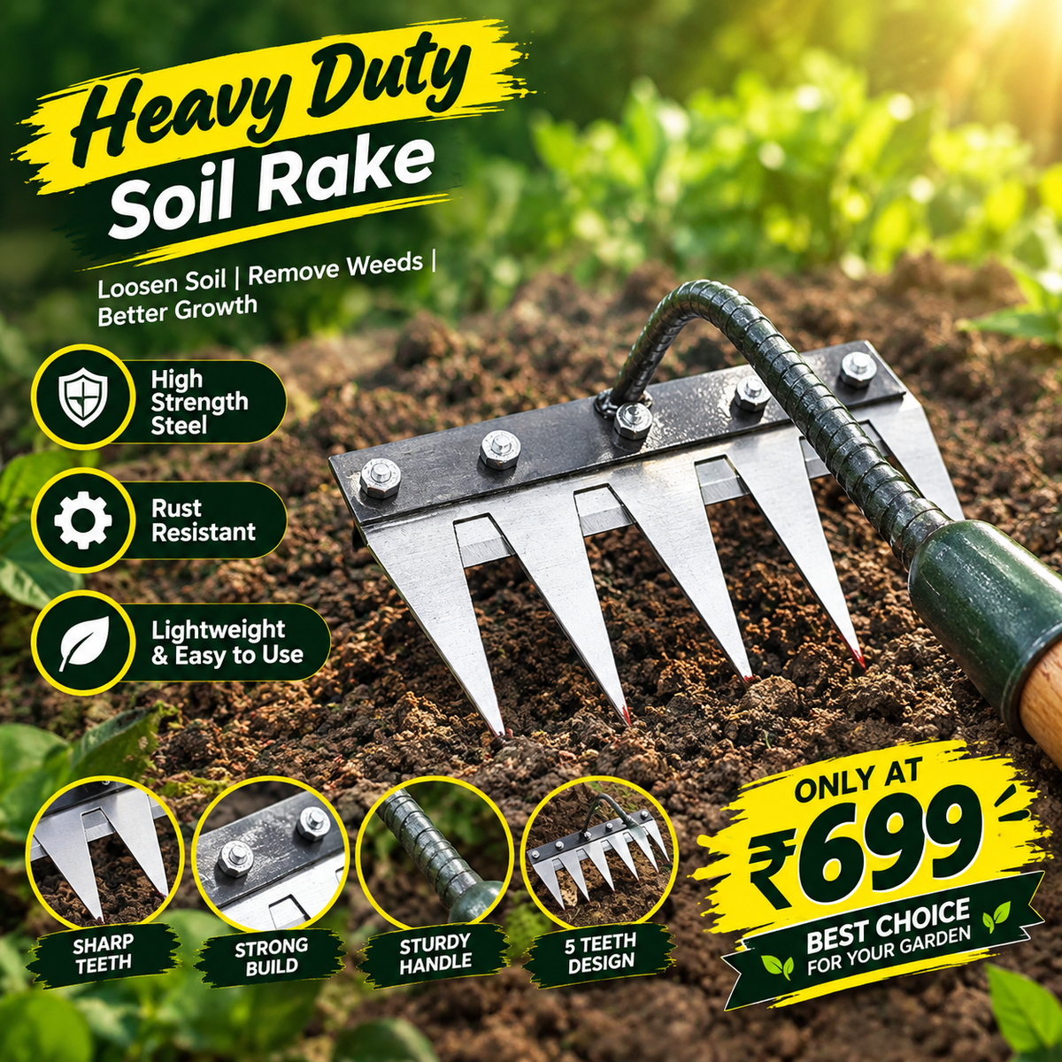 5 Teeth Carbon Steel Weeding Tool